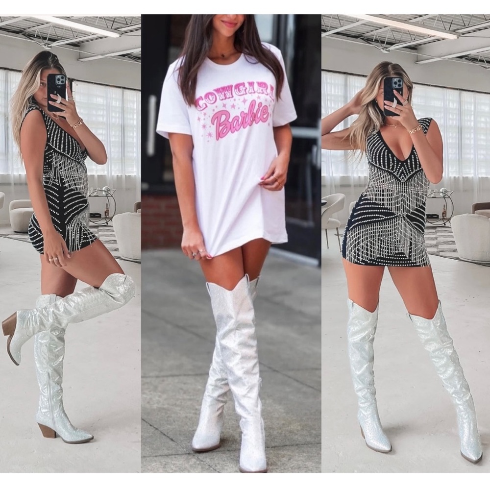 NEW Silver Thigh High Western Style Bedazzled Cowboy
Boots - Picture 5 of 14